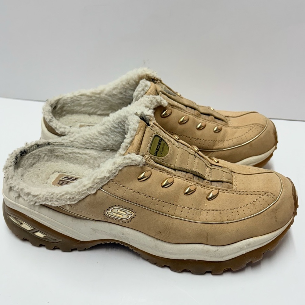 Skechers Sport Suede Mules Clogs w/ Sherpa Fleece Lining Sz 6